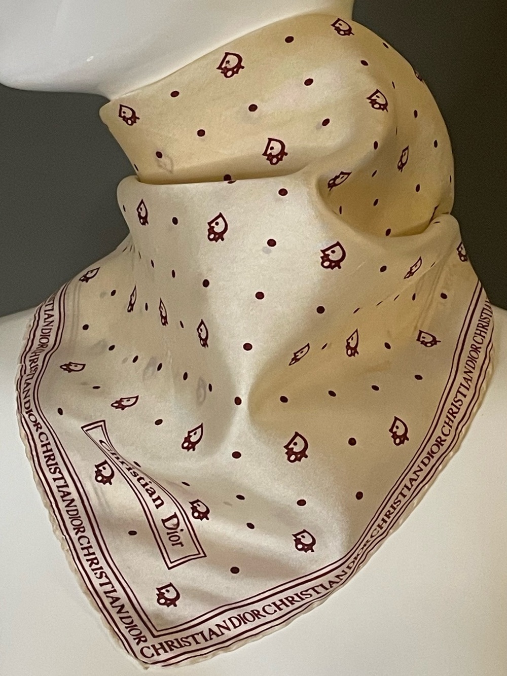Christian Dior Silk Scarf Logo Laden 19 In Sq Poor to Fair Condition